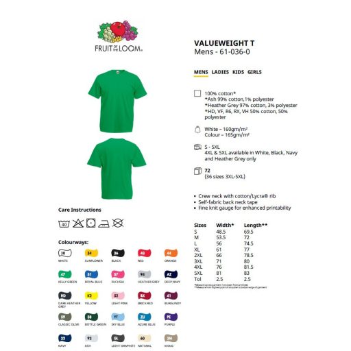 Fruit of the Loom 61036 Valueweight T póló NAVY S-2XL méretek 165g/m2