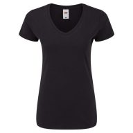   Fruit of the Loom 61444 női ICONIC V-nyakú póló 150T FEKETE XS- XXL méretek 