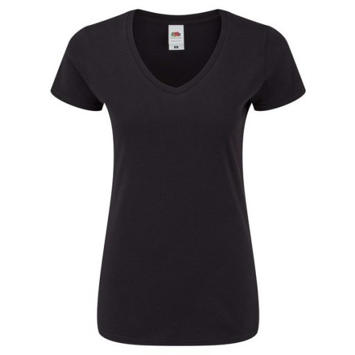 Fruit of the Loom 61444 női ICONIC V-nyakú póló 150T FEKETE XS- XXL méretek 