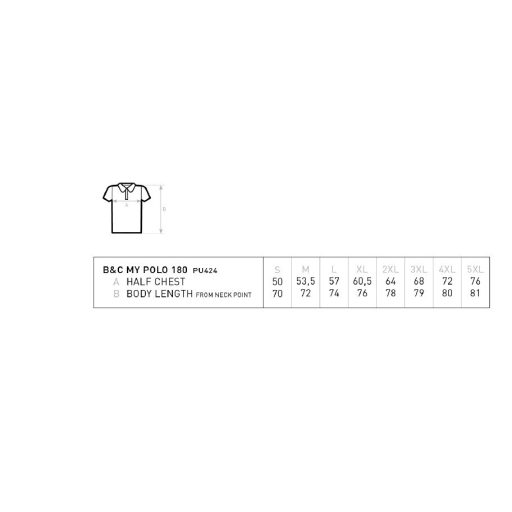 B&C PU424 MY galléros póló 180g/m2 FEKETE 4XL-5XL