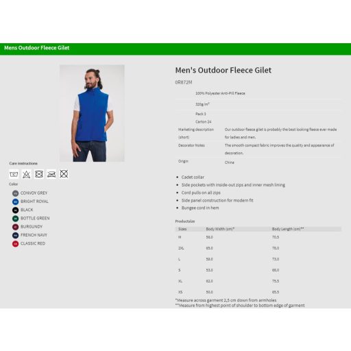 RUSSEL 0R872M0 férfi Outdoor polár mellény 320 g/m2 FRENCH NAVY S-XXL