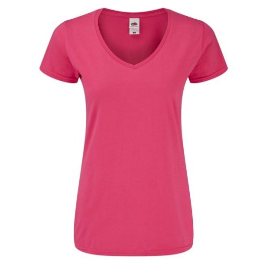 Fruit of the Loom 61444 női ICONIC V-nyakú póló 150T FUXIA XS- XXL méretek 