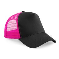   B640 - Beechfield Snapback Trucker hálós baseball sapka FEKETE/FUXIA