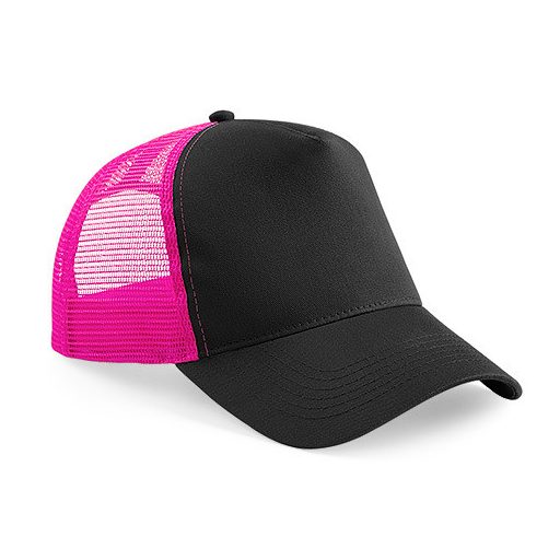 B640 - Beechfield Snapback Trucker hálós baseball sapka FEKETE/FUXIA
