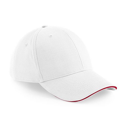 B020 - Beechfield 6 paneles baseball sapka FEHÉR/PIROS